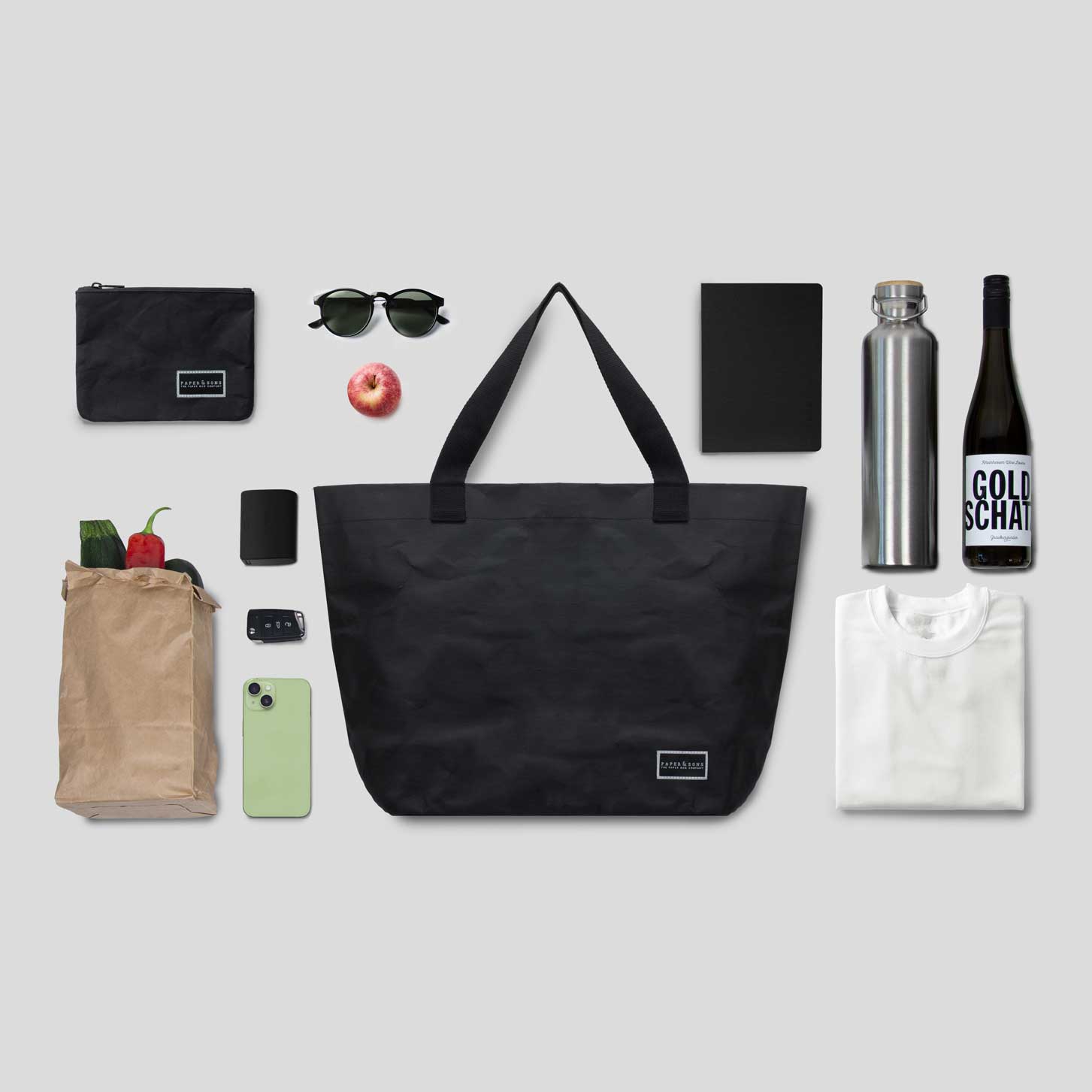 Paper & Sons Shopper Tasche schwarz