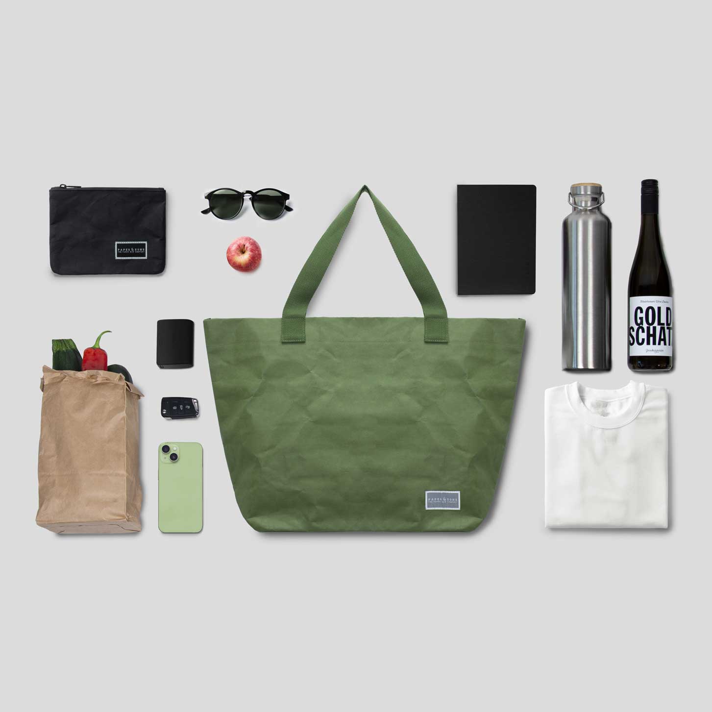 Paper & Sons Shopper Tasche grün